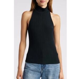 New PAIGE Women's Black Momo Rib Turtleneck Tank Top Size M